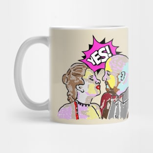 Couple in love pop art colorful pink, purple, red, white, beige, brown Mug